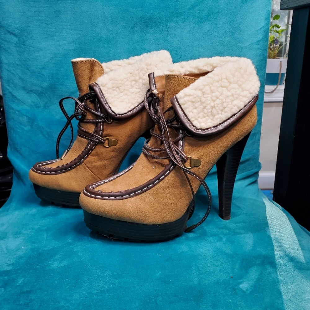 Brown Faux Fur Heeled Boots